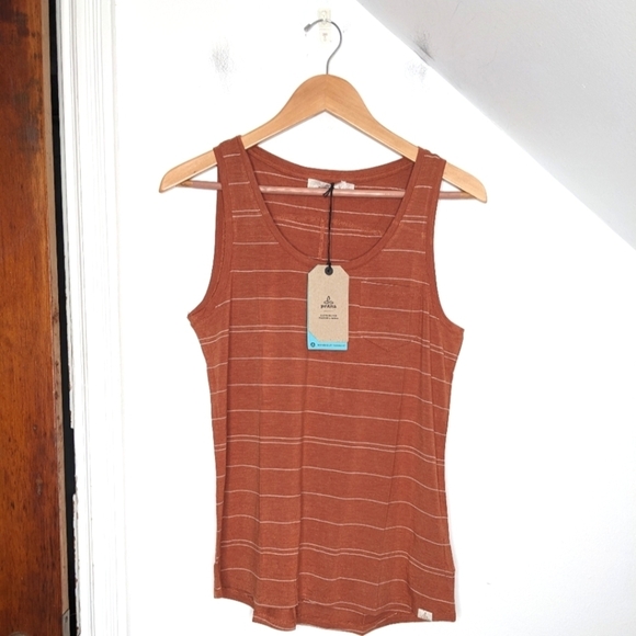 PRANA Foundation Scoop Neck Tank Outdoor Hiking Cooper Heather Stripe NEW Size M - Picture 1 of 6